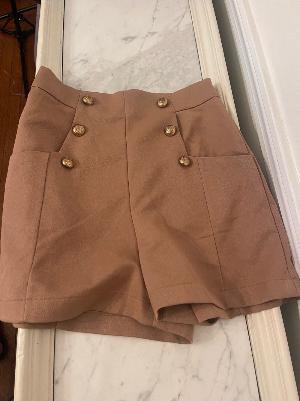 High-Waist Button Front Women's Shorts in Taupe